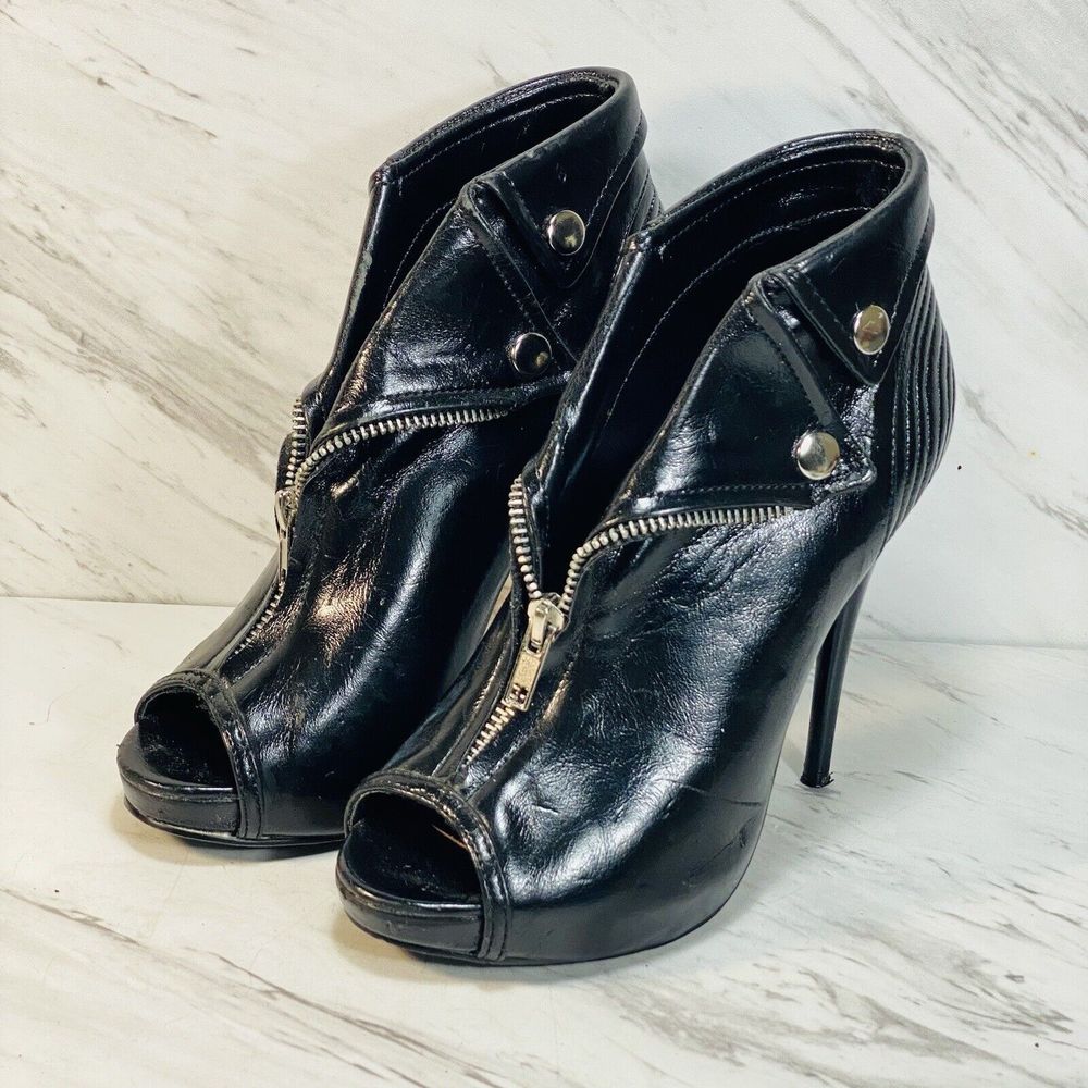 Shoe Dazzle Black High Heel Bootie Open Toe  Size 6.5 (Heel 5”)